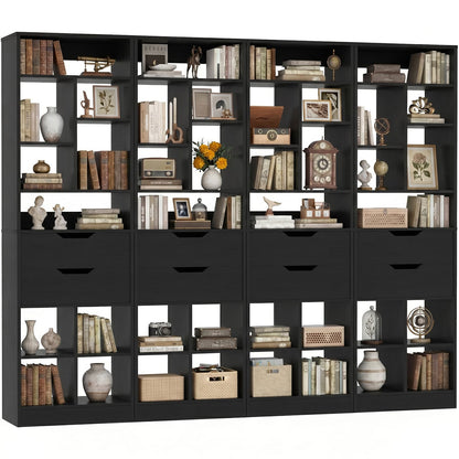 9-Tier Tall Bookshelf with 8 Drawers, 79.7" Narrow Bookcase Set of 4