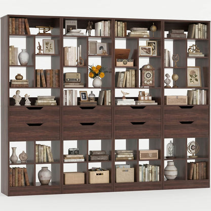 9-Tier Tall Bookshelf with 8 Drawers, 79.7" Narrow Bookcase Set of 4