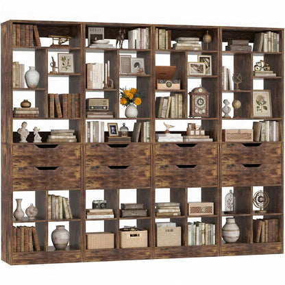9-Tier Tall Bookshelf with 8 Drawers, 79.7" Narrow Bookcase Set of 4