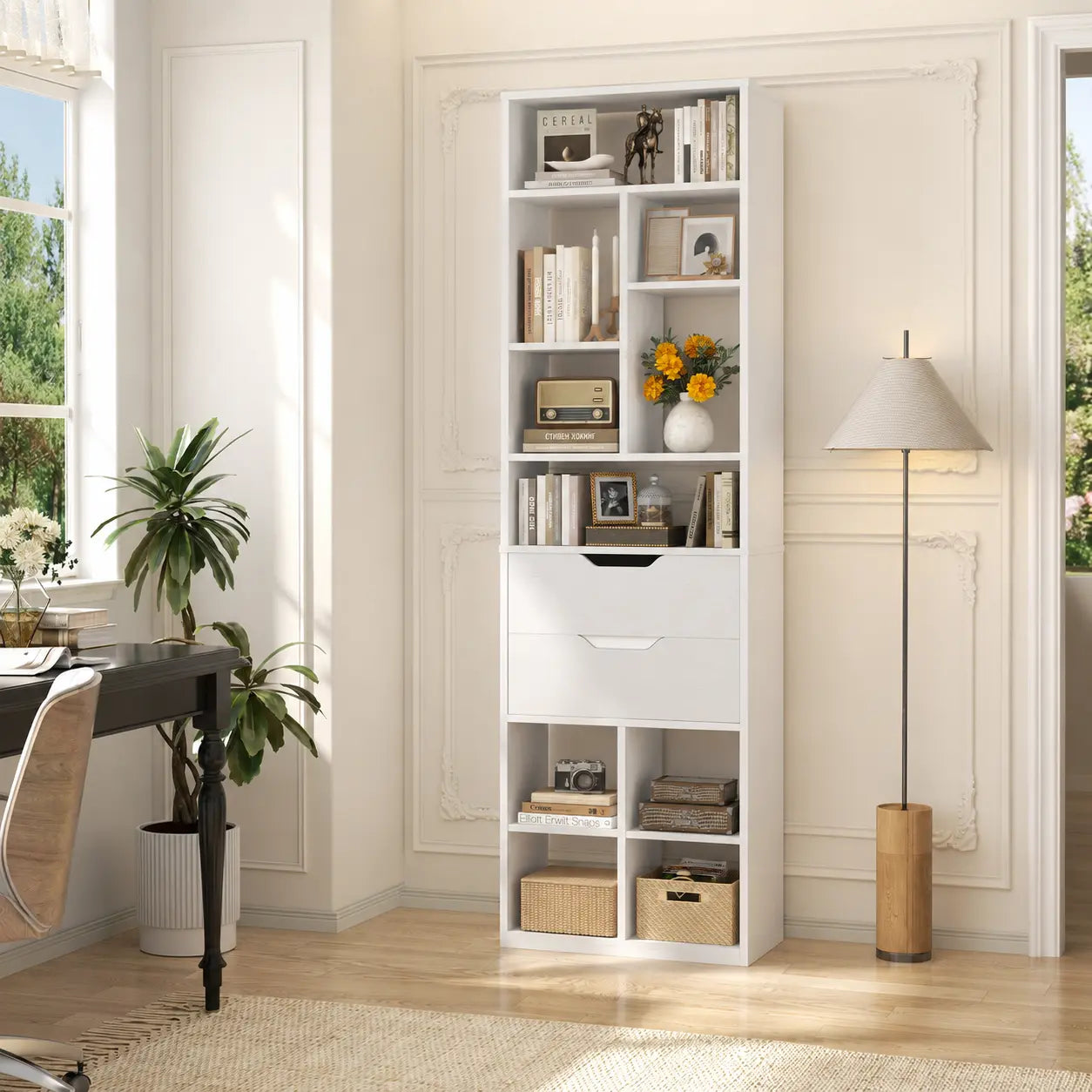 9-Tier Tall Bookshelf with Drawer, 79.7" Narrow Freestanding Bookcase, for Living Room, Home Office Bedroom