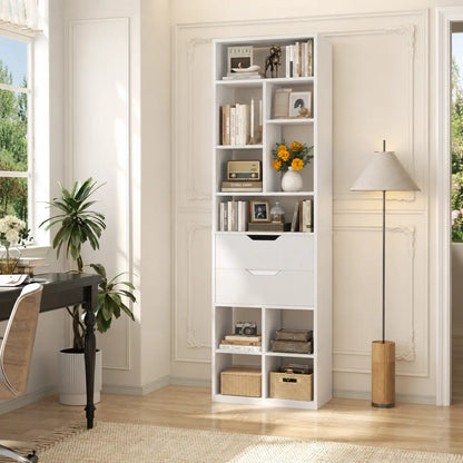 9-Tier Tall Bookshelf with Drawer, 79.7" Narrow Freestanding Bookcase, for Living Room, Home Office Bedroom