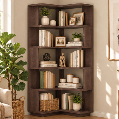 6-Shelf Corner Bookshelf, L-Shaped Tall Corner Shelf with Baffle, 90 Degree