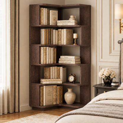 6-Shelf Corner Bookshelf, L-Shaped Tall Corner Shelf with Baffle, 90 Degree