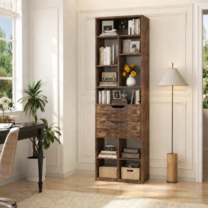 9-Tier Tall Bookshelf with Drawer, 79.7" Narrow Freestanding Bookcase, for Living Room, Home Office Bedroom