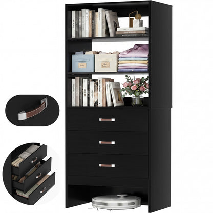 Freestanding 2FT Closet System with Leather Handles, 24" Walk-in Closets Storage Unit with Cabinet