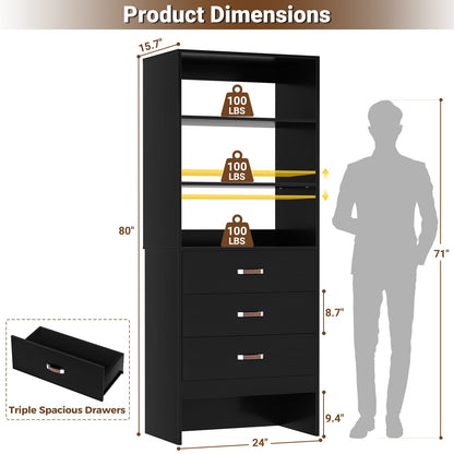 Freestanding 2FT Closet System with Leather Handles, 24" Walk-in Closets Storage Unit with Cabinet