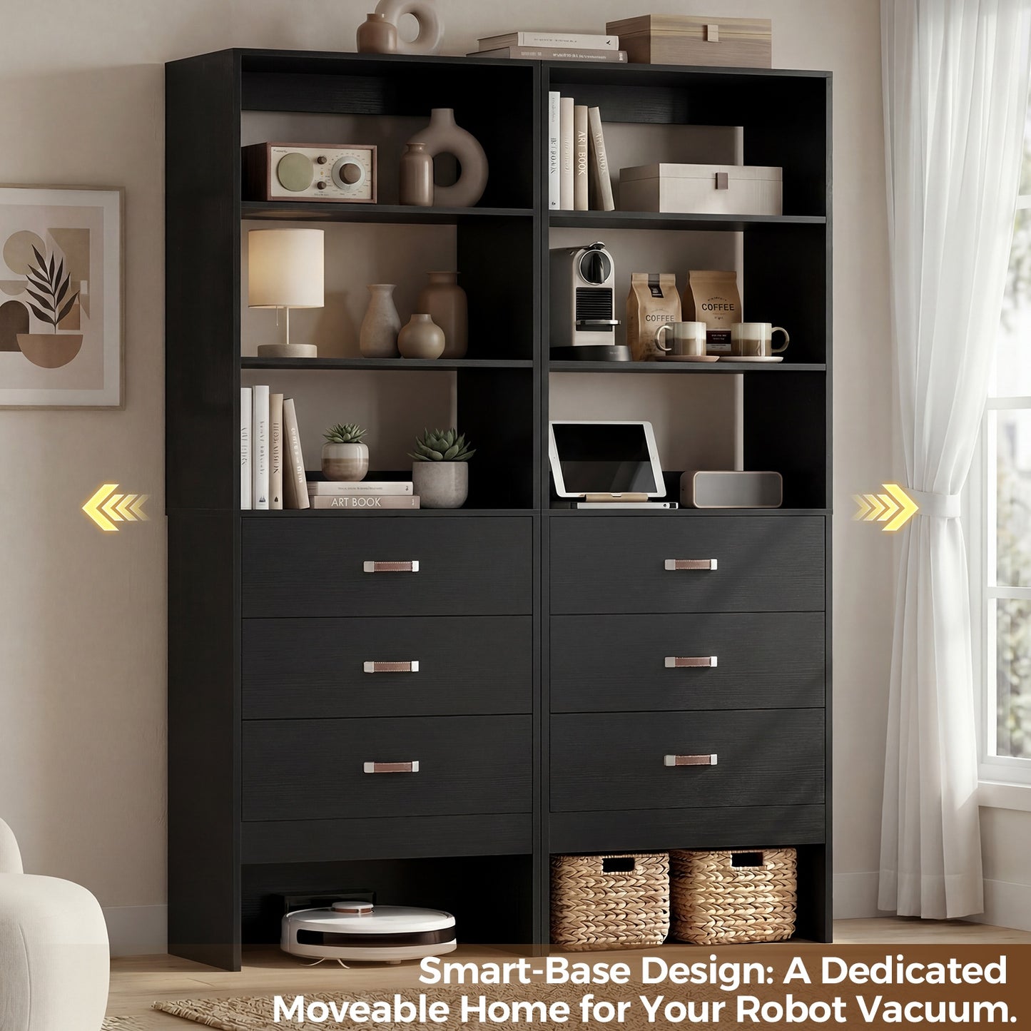 Freestanding 2FT Closet System with Leather Handles, 24" Walk-in Closets Storage Unit with Cabinet