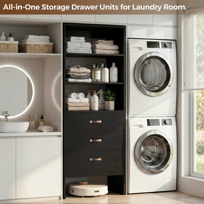 Freestanding 2FT Closet System with Leather Handles, 24" Walk-in Closets Storage Unit with Cabinet