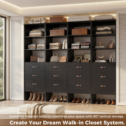 Freestanding 2FT Closet System with Leather Handles, 24" Walk-in Closets Storage Unit with Cabinet