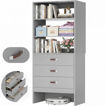 Freestanding 2FT Closet System with Leather Handles, 24" Walk-in Closets Storage Unit with Cabinet