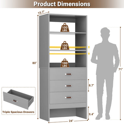 Freestanding 2FT Closet System with Leather Handles, 24" Walk-in Closets Storage Unit with Cabinet