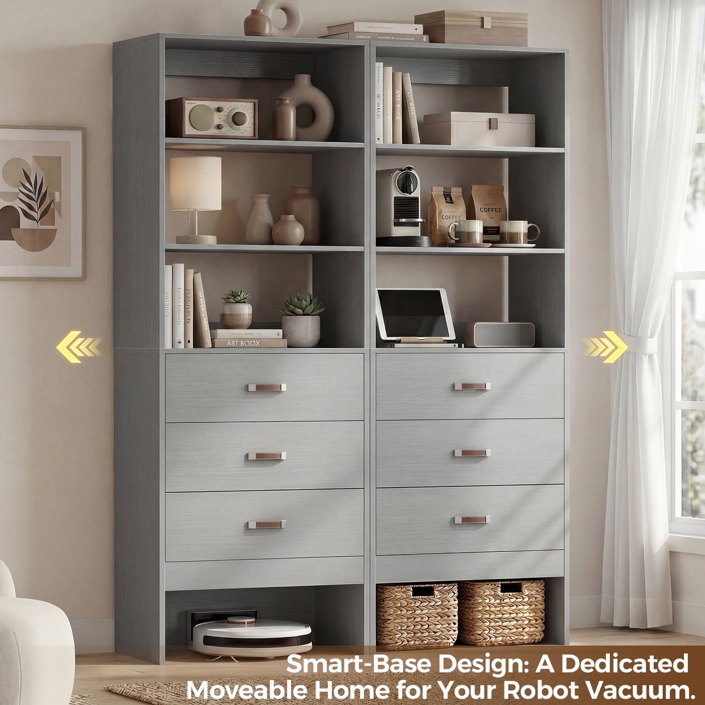 Freestanding 2FT Closet System with Leather Handles, 24" Walk-in Closets Storage Unit with Cabinet