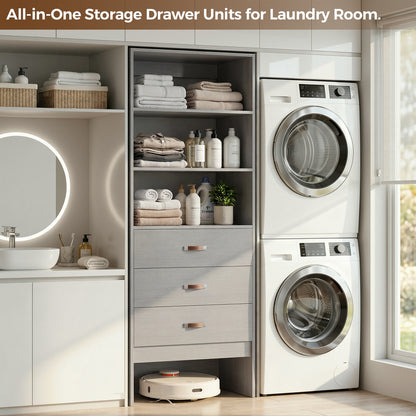 Freestanding 2FT Closet System with Leather Handles, 24" Walk-in Closets Storage Unit with Cabinet