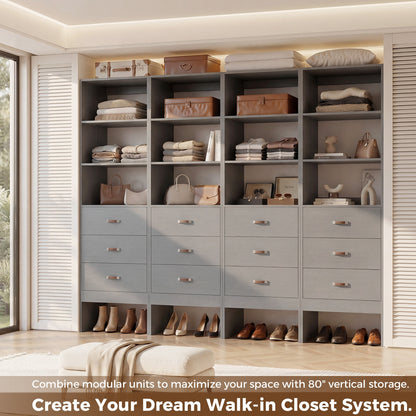 Freestanding 2FT Closet System with Leather Handles, 24" Walk-in Closets Storage Unit with Cabinet