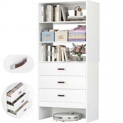 Freestanding 2FT Closet System with Leather Handles, 24" Walk-in Closets Storage Unit with Cabinet