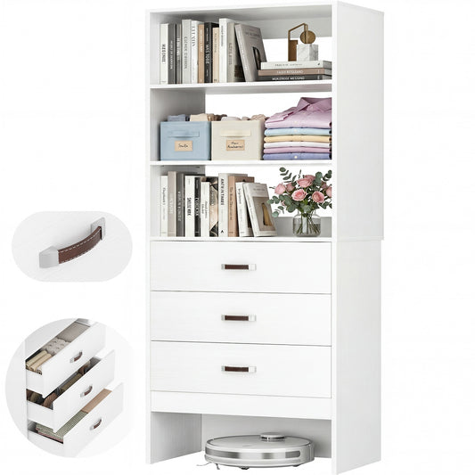 Freestanding 2FT Closet System with Leather Handles, 24" Walk-in Closets Storage Unit with Cabinet