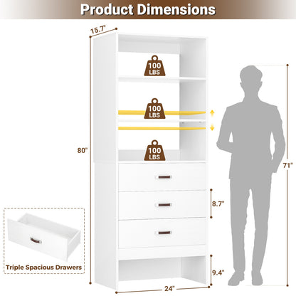 Freestanding 2FT Closet System with Leather Handles, 24" Walk-in Closets Storage Unit with Cabinet