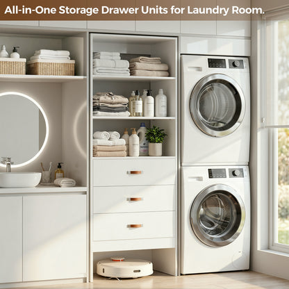 Freestanding 2FT Closet System with Leather Handles, 24" Walk-in Closets Storage Unit with Cabinet