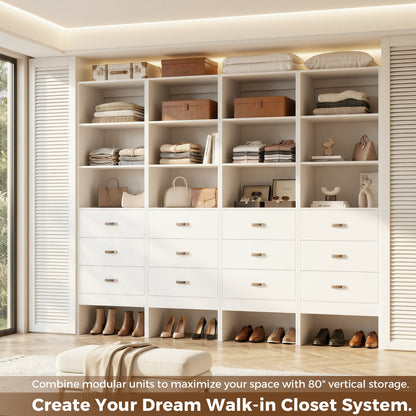 Freestanding 2FT Closet System with Leather Handles, 24" Walk-in Closets Storage Unit with Cabinet
