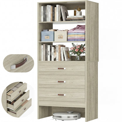 Freestanding 2FT Closet System with Leather Handles, 24" Walk-in Closets Storage Unit with Cabinet