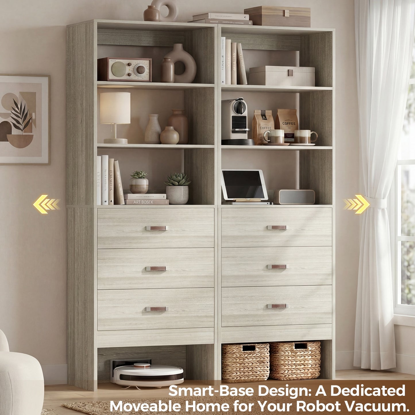 Freestanding 2FT Closet System with Leather Handles, 24" Walk-in Closets Storage Unit with Cabinet