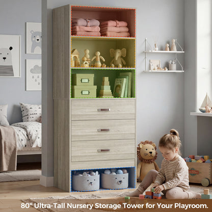Freestanding 2FT Closet System with Leather Handles, 24" Walk-in Closets Storage Unit with Cabinet