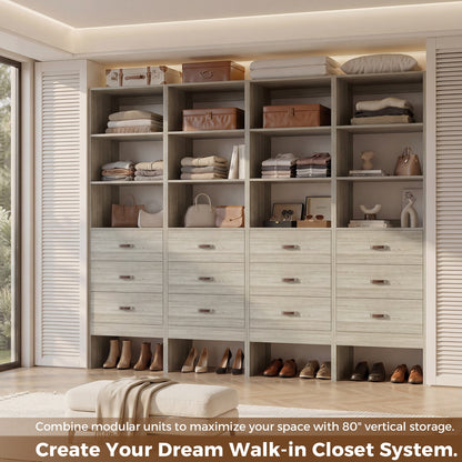 Freestanding 2FT Closet System with Leather Handles, 24" Walk-in Closets Storage Unit with Cabinet