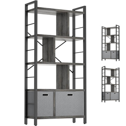 5 Tier Tall Geometric Bookcase with Drawers, for Living Room, Bedroom, Home Office