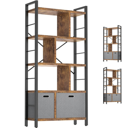 5 Tier Tall Geometric Bookcase with Drawers, for Living Room, Bedroom, Home Office
