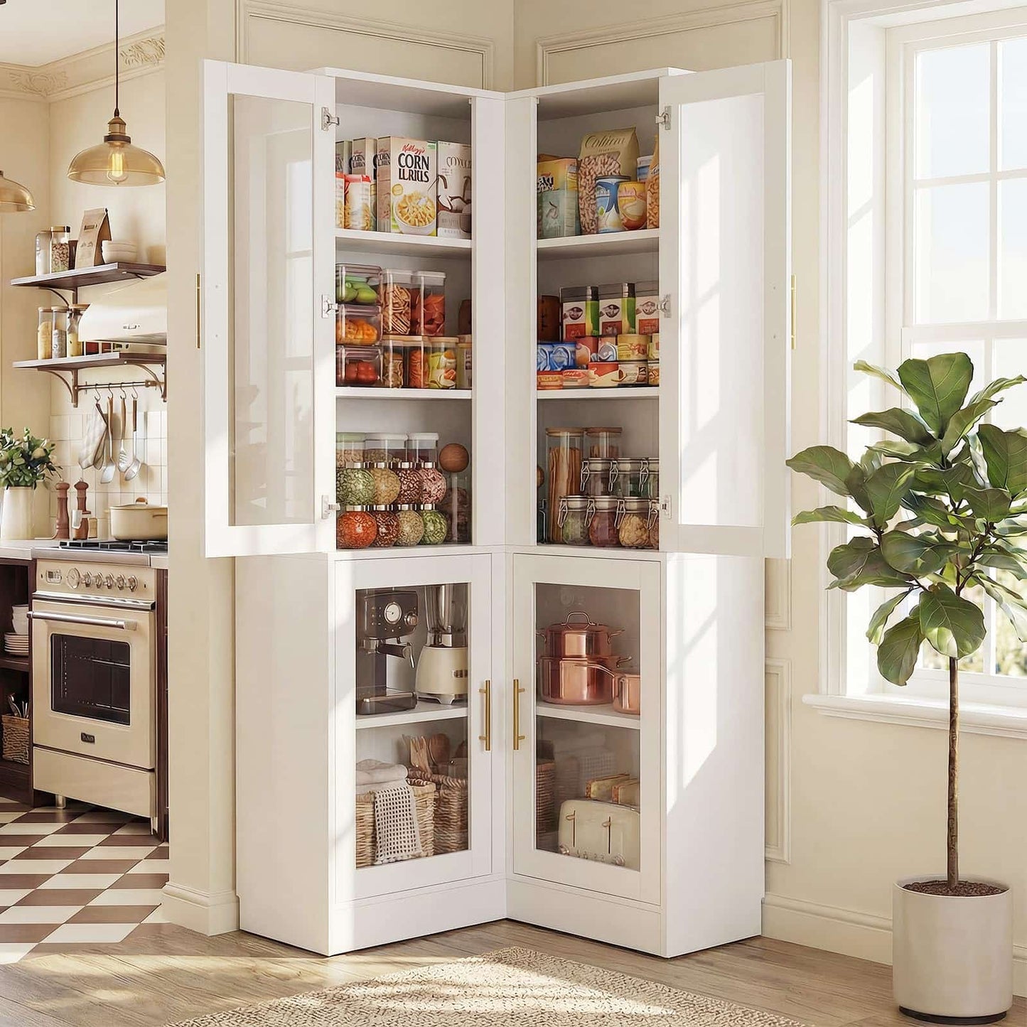 Corner Pantry Cabinet with Doors, 70" Tall Corner Storage Cabinet
