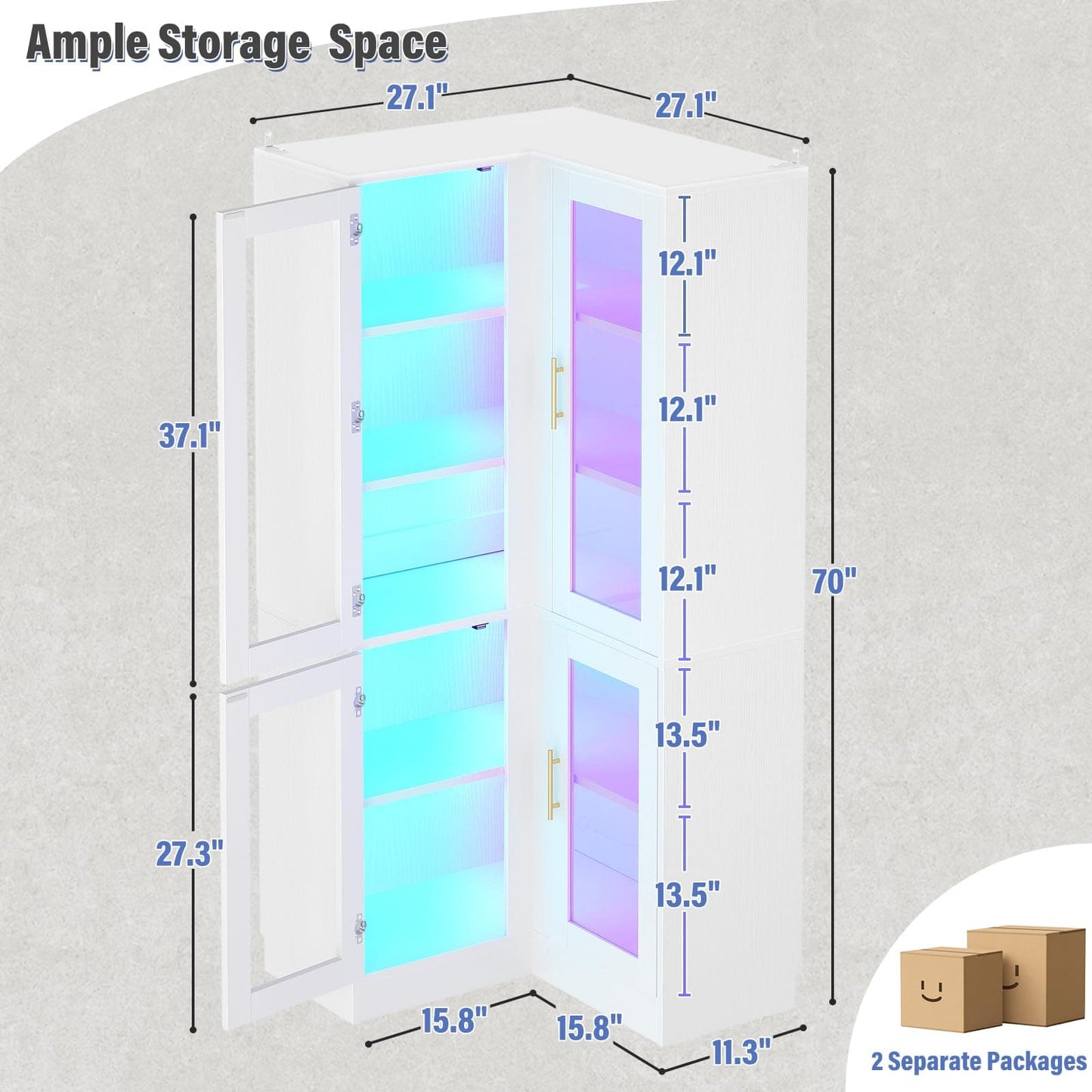 Corner Pantry Cabinet with Doors, 70" Tall Corner Storage Cabinet