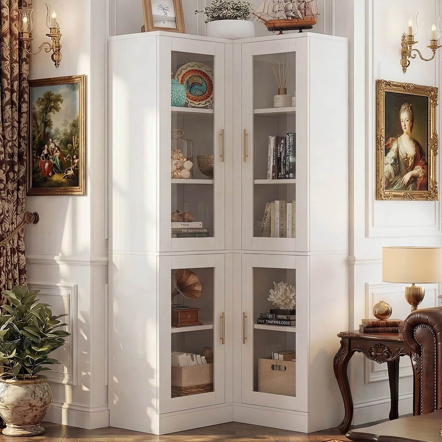 Corner Pantry Cabinet with Doors, 70" Tall Corner Storage Cabinet