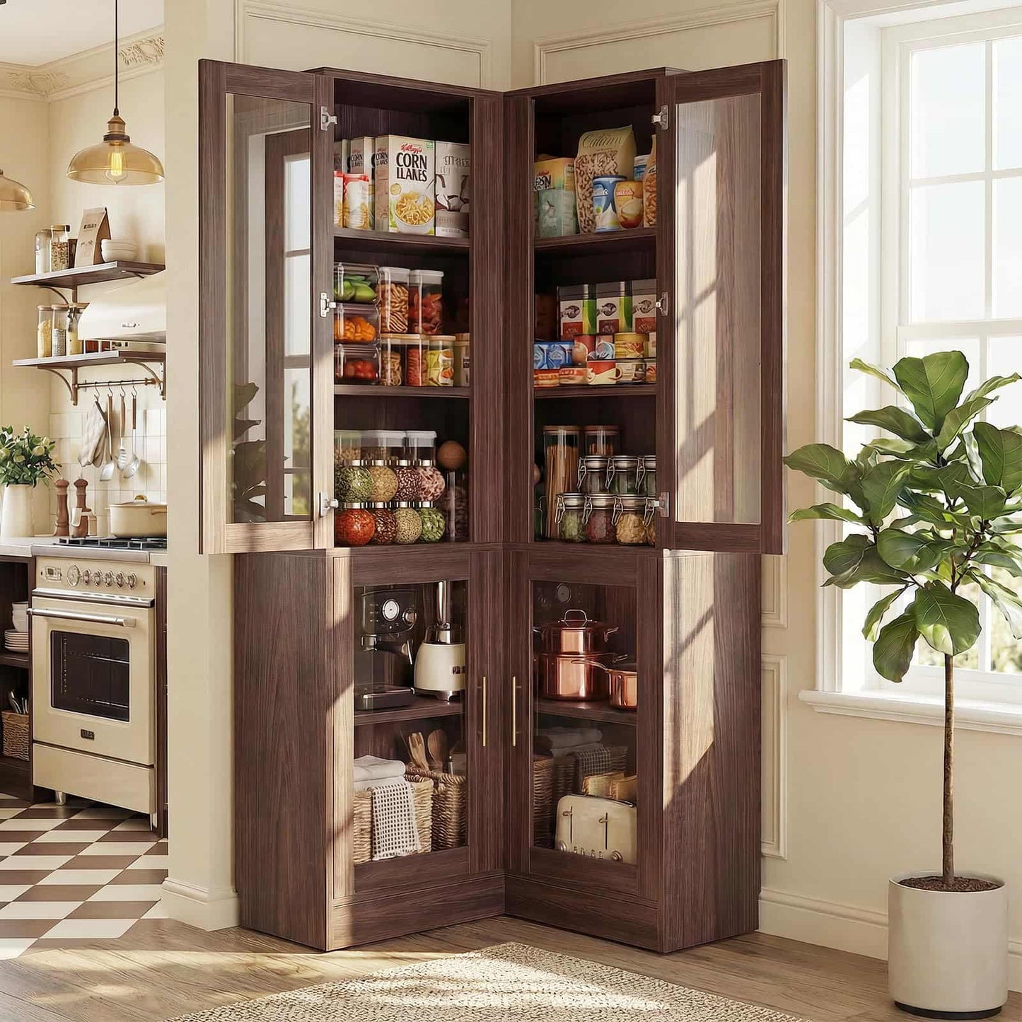 Corner Pantry Cabinet with Doors, 70" Tall Corner Storage Cabinet