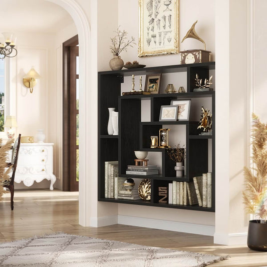 5 Tier Geometric Bookcase, Wall Mounted Floating Book Shelves, 45.5"W * 47"H