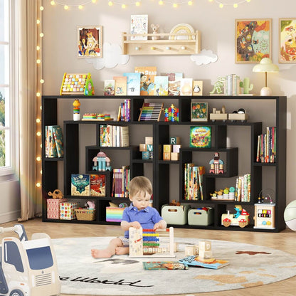5 Tier Geometric Bookcase, Wall Mounted Floating Book Shelves, 45.5"W * 47"H