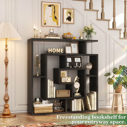 5 Tier Geometric Bookcase, Wall Mounted Floating Book Shelves, 45.5"W * 47"H