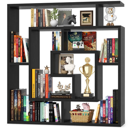 5 Tier Geometric Bookcase, Wall Mounted Floating Book Shelves, 45.5"W * 47"H
