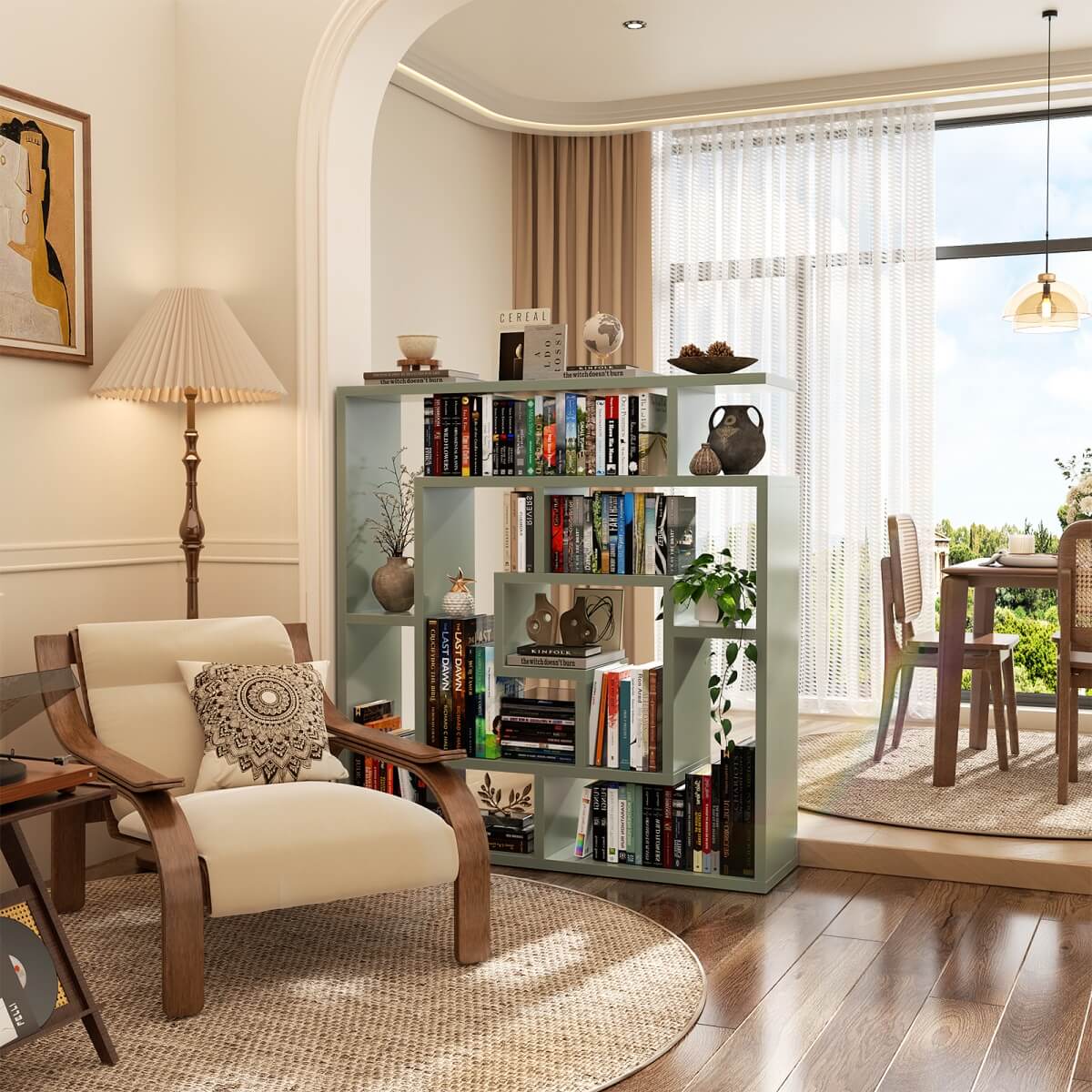 5 Tier Geometric Bookcase, Wall Mounted Floating Book Shelves, 45.5"W * 47"H