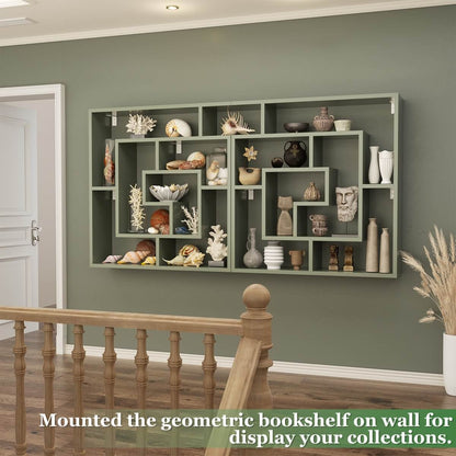 5 Tier Geometric Bookcase, Wall Mounted Floating Book Shelves, 45.5"W * 47"H