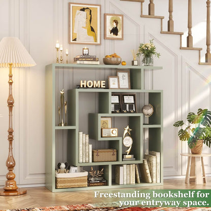 5 Tier Geometric Bookcase, Wall Mounted Floating Book Shelves, 45.5"W * 47"H