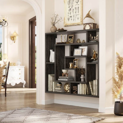 5 Tier Geometric Bookcase, Wall Mounted Floating Book Shelves, 45.5"W * 47"H