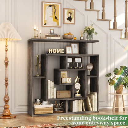 5 Tier Geometric Bookcase, Wall Mounted Floating Book Shelves, 45.5"W * 47"H