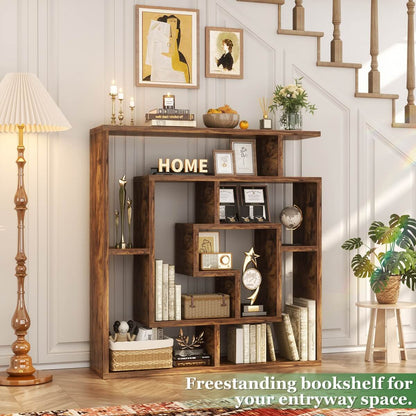 5 Tier Geometric Bookcase, Wall Mounted Floating Book Shelves, 45.5"W * 47"H