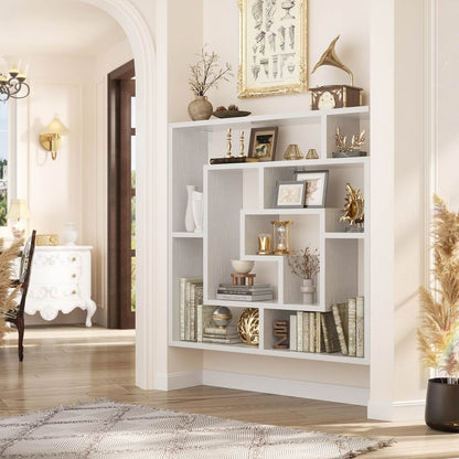 5 Tier Geometric Bookcase, Wall Mounted Floating Book Shelves, 45.5"W * 47"H