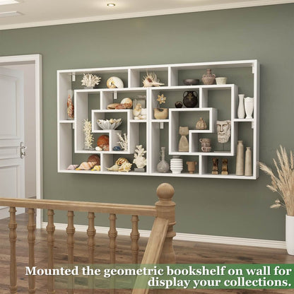 5 Tier Geometric Bookcase, Wall Mounted Floating Book Shelves, 45.5"W * 47"H