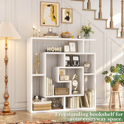 5 Tier Geometric Bookcase, Wall Mounted Floating Book Shelves, 45.5"W * 47"H