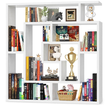 5 Tier Geometric Bookcase, Wall Mounted Floating Book Shelves, 45.5"W * 47"H