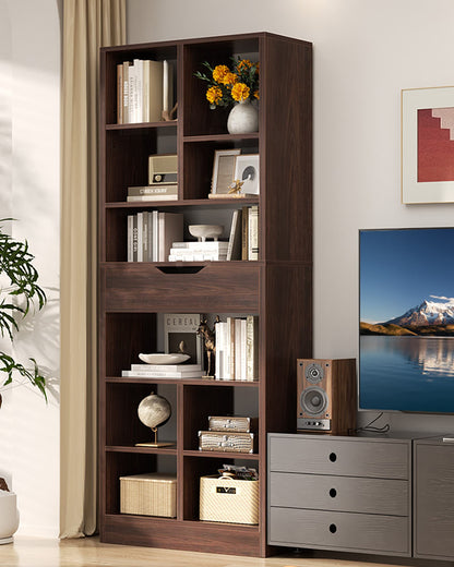 73.6" Tall Narrow Bookshelf with Drawer for Display, 19.7" Wide