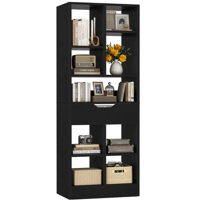 7-Tier Tall Bookshelf with Drawer, 63" Narrow Freestanding Bookcase, for Living Room, Home Office Bedroom