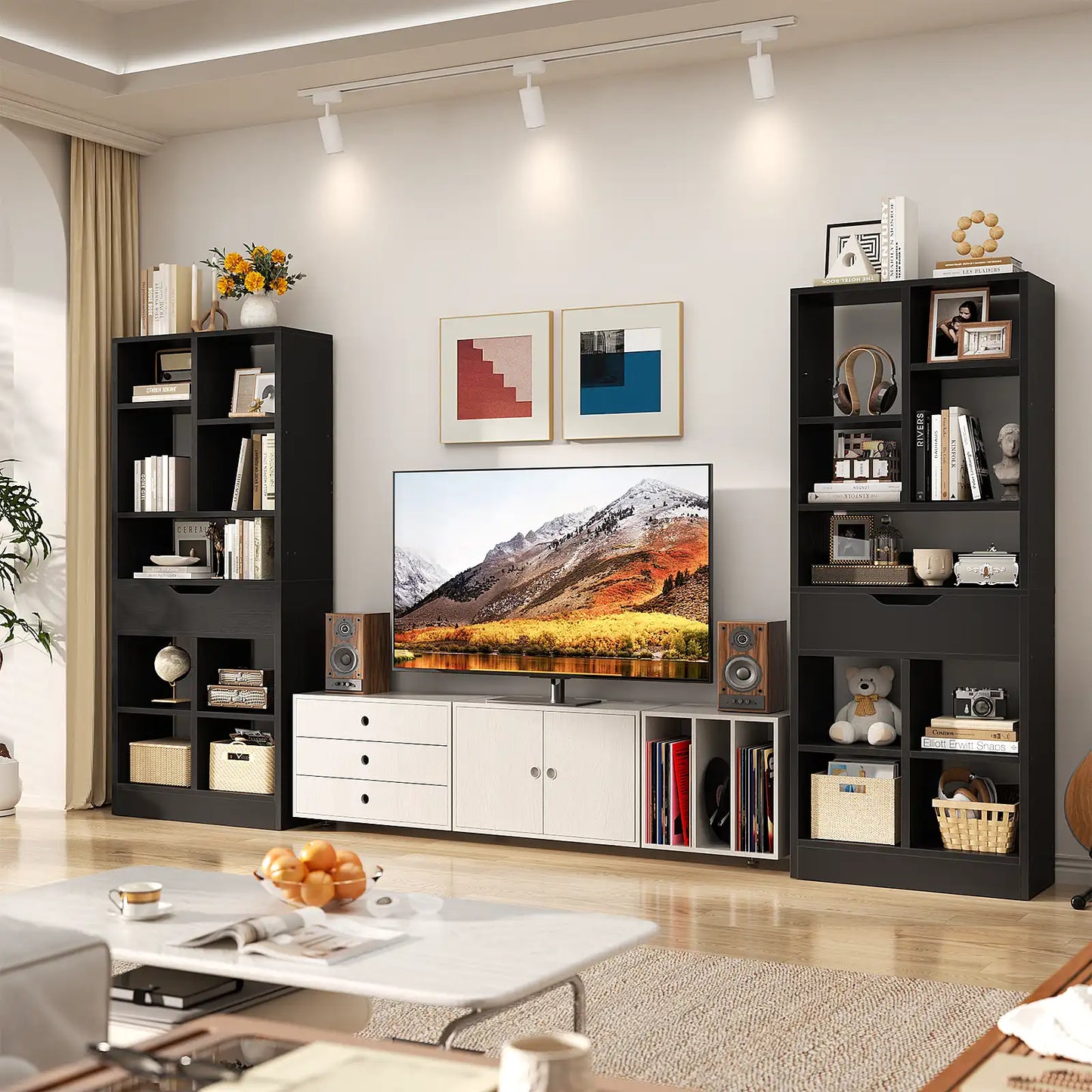 7-Tier Tall Bookshelf with Drawer, 63" Narrow Freestanding Bookcase, for Living Room, Home Office Bedroom